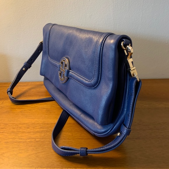 Tory Burch “Amanda” Fold-Over Cross Body Bag Blue - Picture 4 of 11
